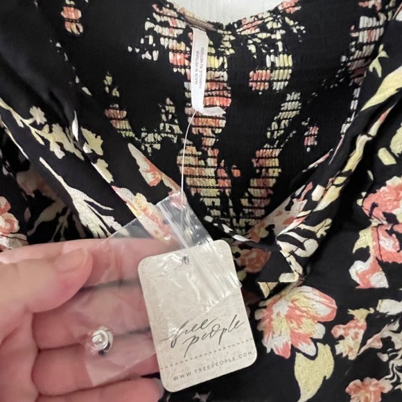 New Free People Hilary Printed Top Black Combo Size Medium - Picture 7 of 15